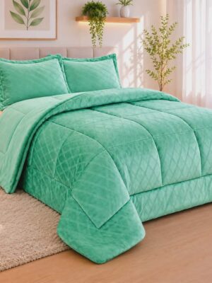 SAM DUPLA FACE VELUDO CASAL VERDE VINTAGE