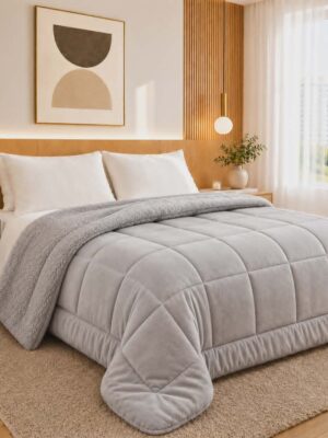 Nice forro sherpa (borrego) casal Cinza Prata
