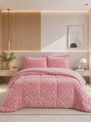 Sylvie forro sherpa (borrego) solteiro com almofada Rosa